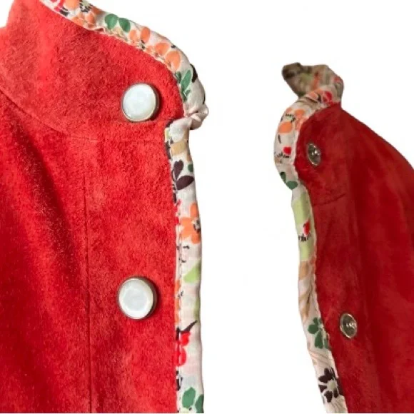 Vintage Suede Large Orange Red Jacket Leather 80s 90s Retro Designer JDS - Picture 4 of 14